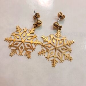 Gold Snowflake Pierced Dangle Earrings